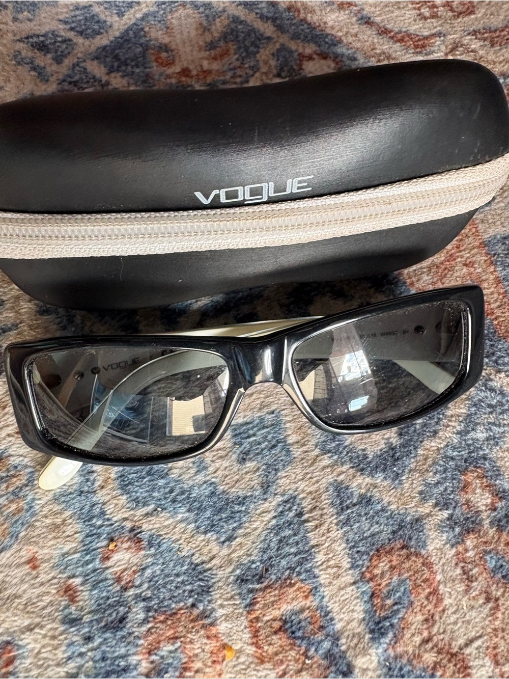Vogue Black Sunglasses with Beige-Zip Hard Case